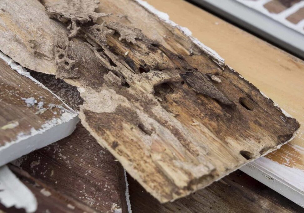 Damaged wood eaten by termites